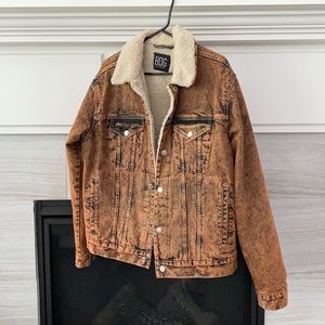 Brown/Orange Sherpa Lined Trucker Jacket